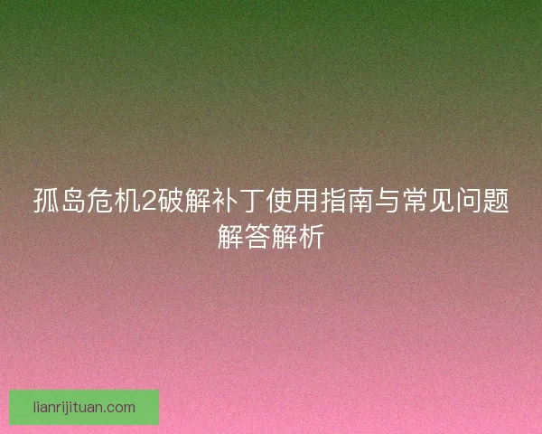 孤岛危机2破解补丁使用指南与常见问题解答解析